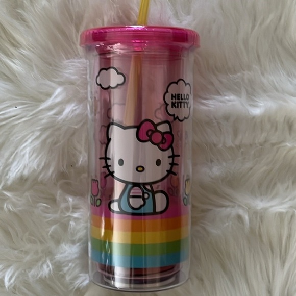 🆕 Hello Kitty Spring and Summer Flowers Rainbow Plastic Cold Cup with Lid/Straw - Picture 5 of 6
